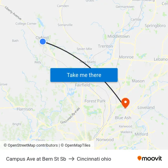 Campus Ave at Bern St Sb to Cincinnati ohio map