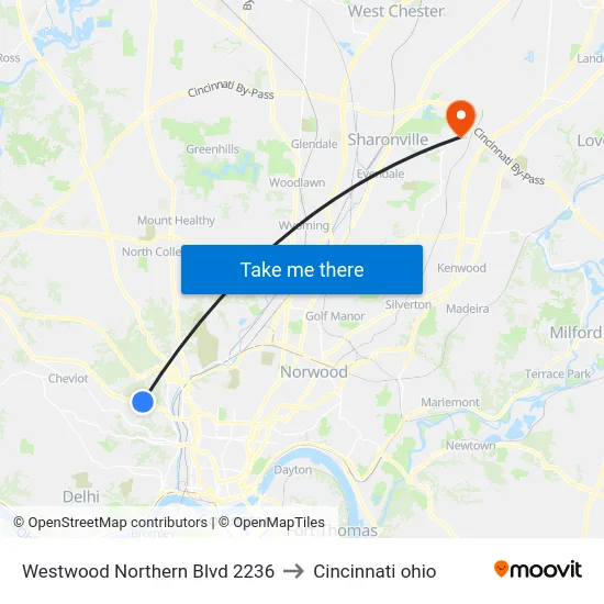Westwood Northern Blvd 2236 to Cincinnati ohio map