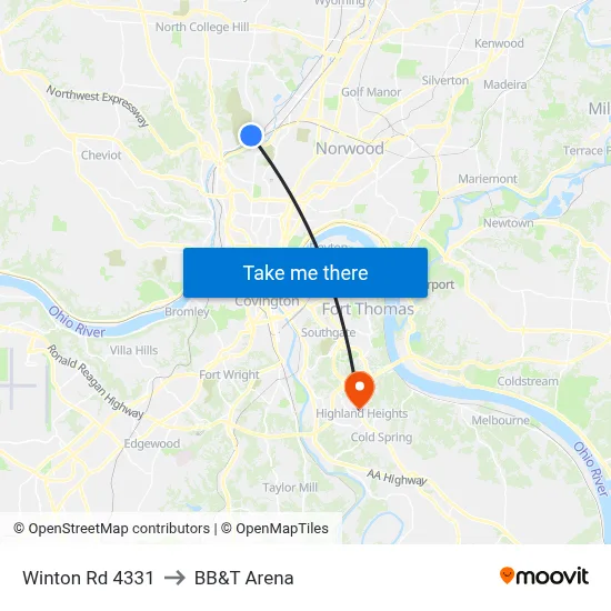Winton Rd 4331 to BB&T Arena map