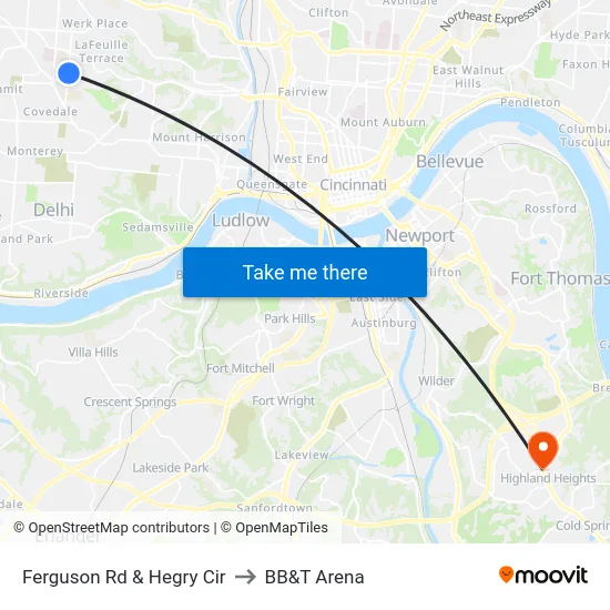 Ferguson Rd & Hegry Cir to BB&T Arena map