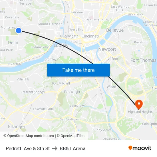 Pedretti Ave & 8th St to BB&T Arena map