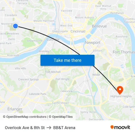 Overlook Ave & 8th St to BB&T Arena map