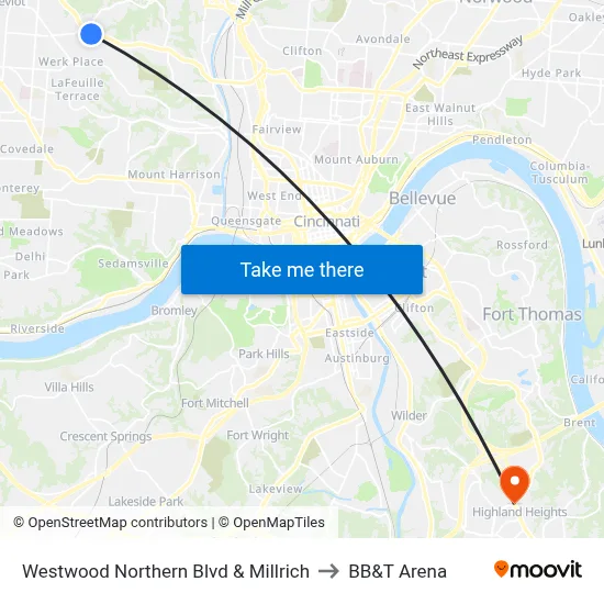 Westwood Northern Blvd & Millrich to BB&T Arena map