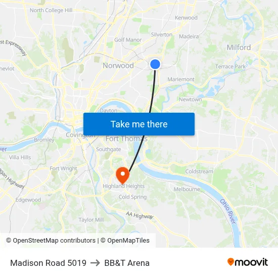 Madison Road 5019 to BB&T Arena map
