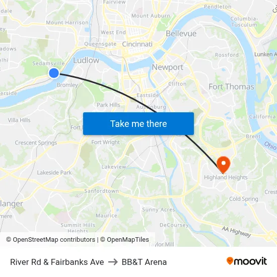 River Rd & Fairbanks Ave to BB&T Arena map