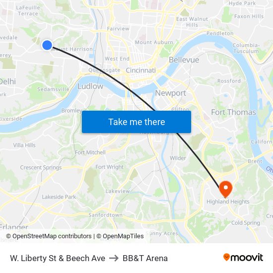 W. Liberty St & Beech Ave to BB&T Arena map