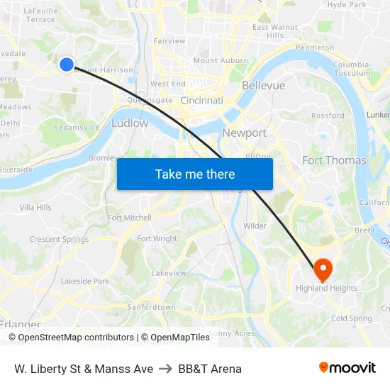 W. Liberty St & Manss Ave to BB&T Arena map