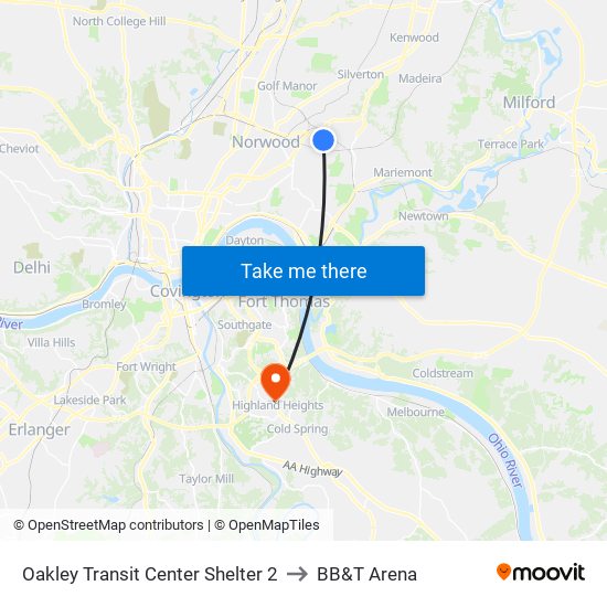 Oakley Transit Center Shelter 2 to BB&T Arena map