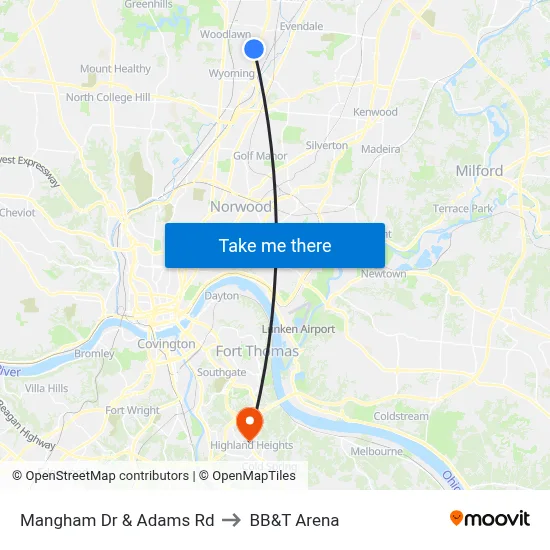 Mangham Dr & Adams Rd to BB&T Arena map