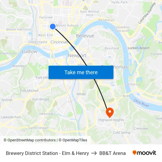 Brewery District Station - Elm & Henry to BB&T Arena map