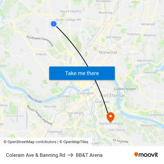 Colerain Ave & Banning Rd to BB&T Arena map