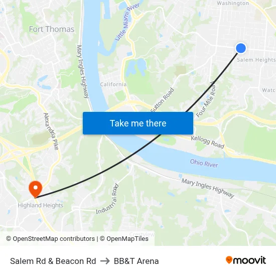 Salem Rd & Beacon Rd to BB&T Arena map