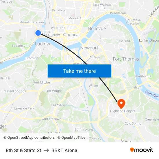 8th St & State St to BB&T Arena map