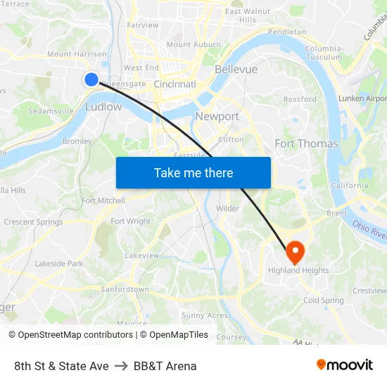 8th St & State Ave to BB&T Arena map
