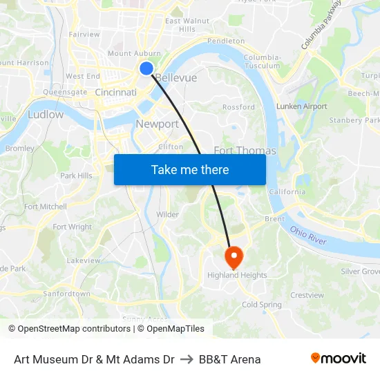 Art Museum Dr & Mt Adams Dr to BB&T Arena map