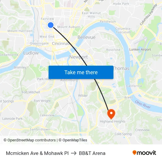 Mcmicken Ave & Mohawk Pl to BB&T Arena map