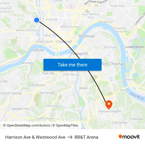 Harrison Ave & Westwood Ave to BB&T Arena map