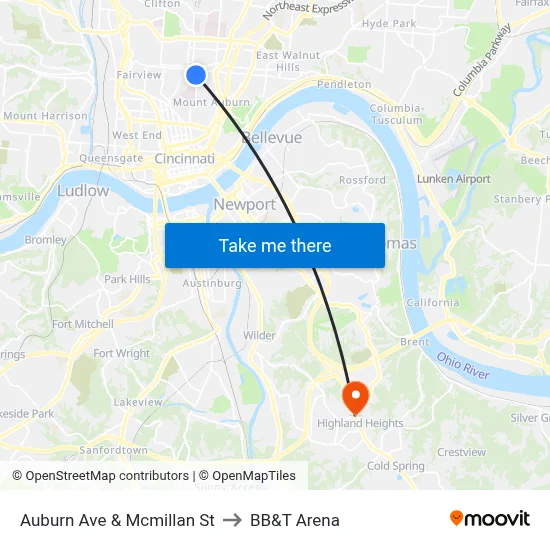 Auburn Ave & Mcmillan St to BB&T Arena map
