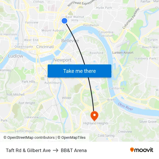 Taft Rd & Gilbert Ave to BB&T Arena map