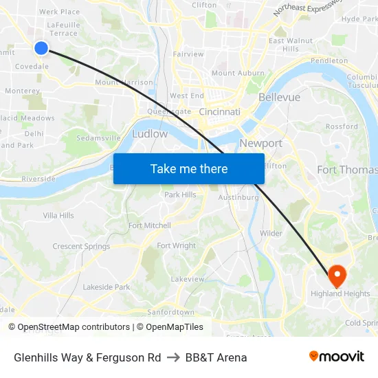 Glenhills Way & Ferguson Rd to BB&T Arena map