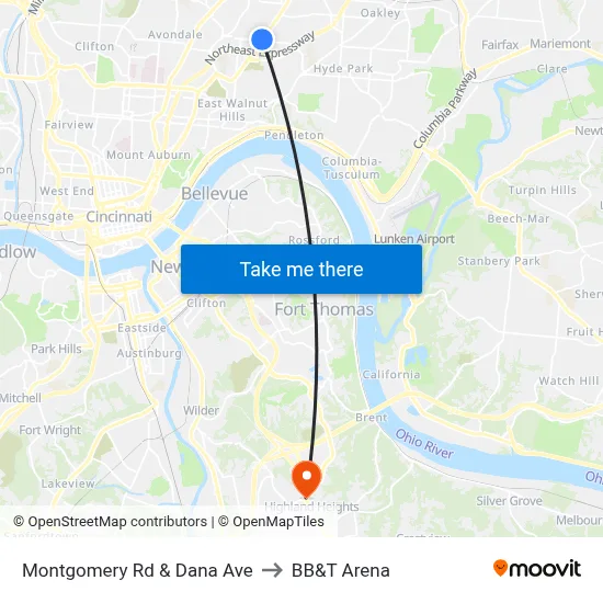 Montgomery Rd & Dana Ave to BB&T Arena map
