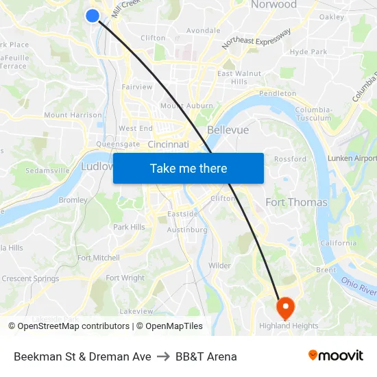 Beekman St & Dreman Ave to BB&T Arena map