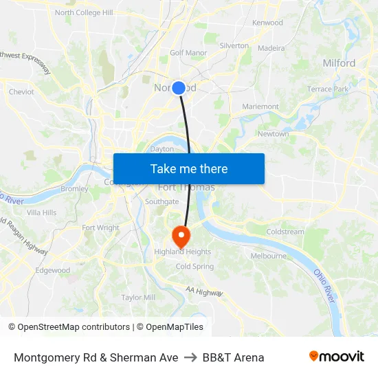 Montgomery Rd & Sherman Ave to BB&T Arena map