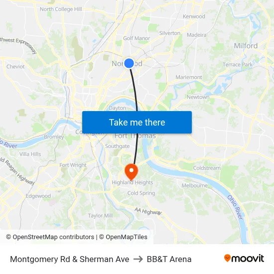 Montgomery Rd & Sherman Ave to BB&T Arena map