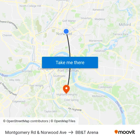Montgomery Rd & Norwood Ave to BB&T Arena map
