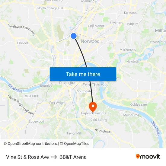 Vine St & Ross Ave to BB&T Arena map