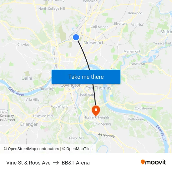 Vine St & Ross Ave to BB&T Arena map