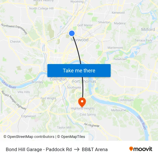 Bond Hill Garage - Paddock Rd to BB&T Arena map