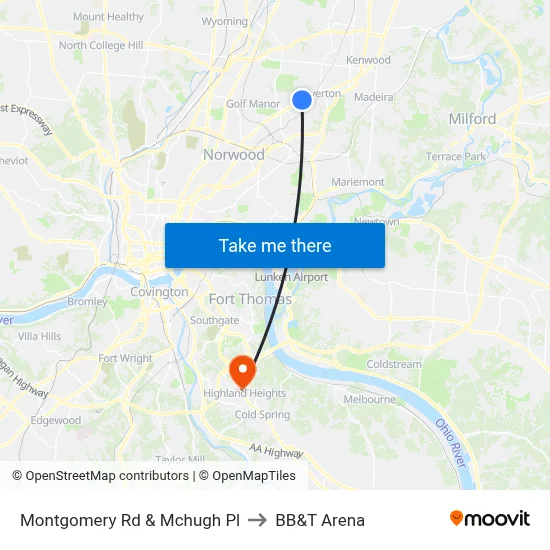 Montgomery Rd & Mchugh Pl to BB&T Arena map
