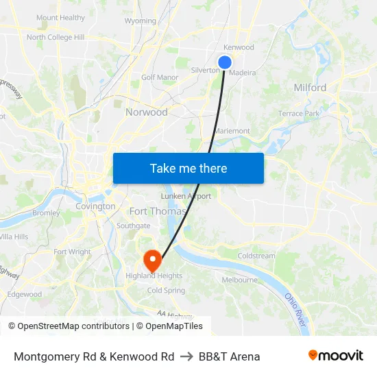 Montgomery Rd & Kenwood Rd to BB&T Arena map