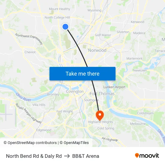 North Bend Rd & Daly Rd to BB&T Arena map