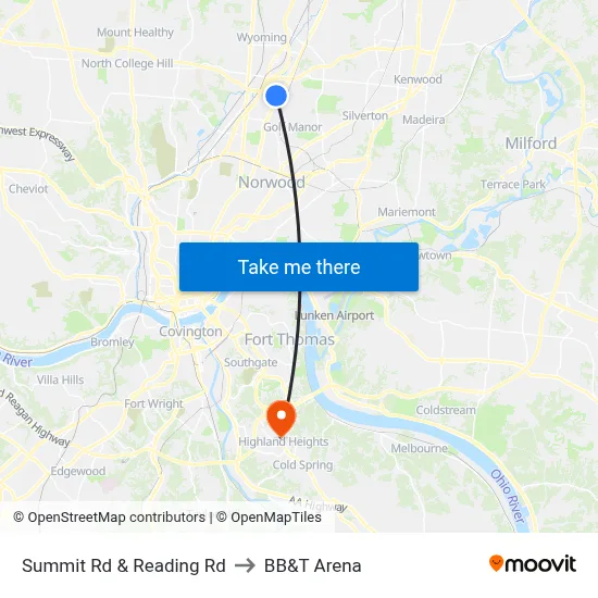 Summit Rd & Reading Rd to BB&T Arena map