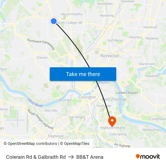 Colerain Rd & Galbraith Rd to BB&T Arena map