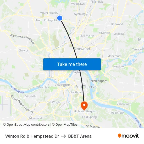 Winton Rd & Hempstead Dr to BB&T Arena map