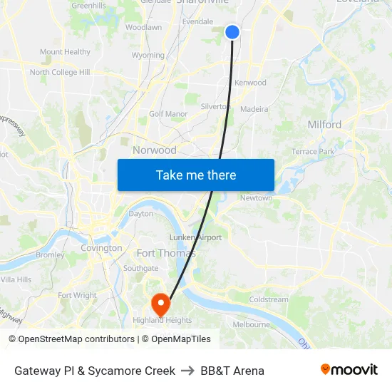 Gateway Pl & Sycamore Creek to BB&T Arena map