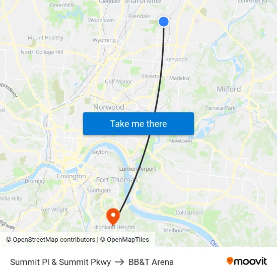 Summit Pl & Summit Pkwy to BB&T Arena map