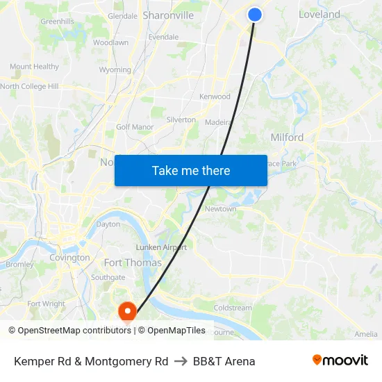 Kemper Rd & Montgomery Rd to BB&T Arena map