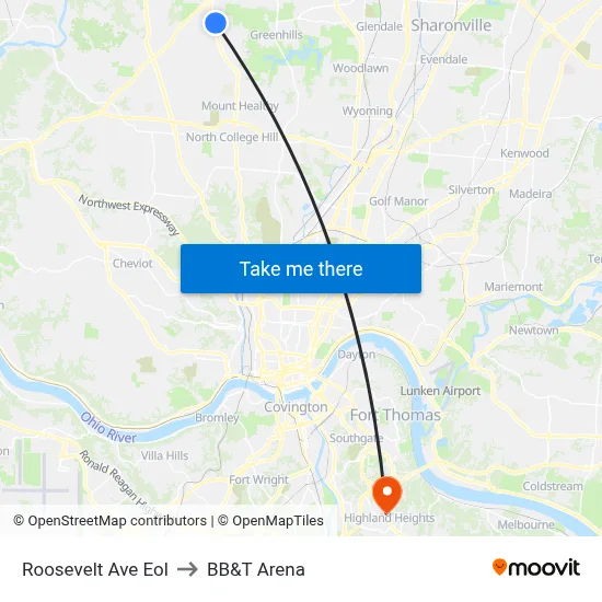 Roosevelt Ave Eol to BB&T Arena map