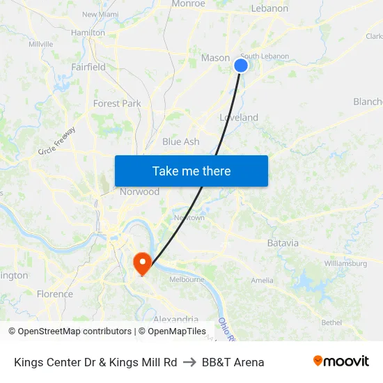 Kings Center Dr & Kings Mill Rd to BB&T Arena map