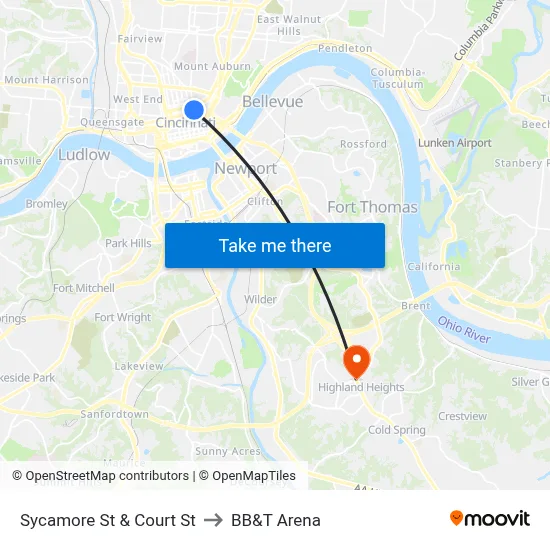Sycamore St & Court St to BB&T Arena map