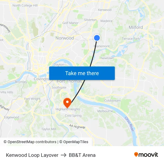 Kenwood Loop Layover to BB&T Arena map