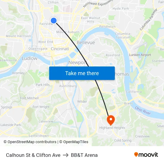 Calhoun St & Clifton Ave to BB&T Arena map