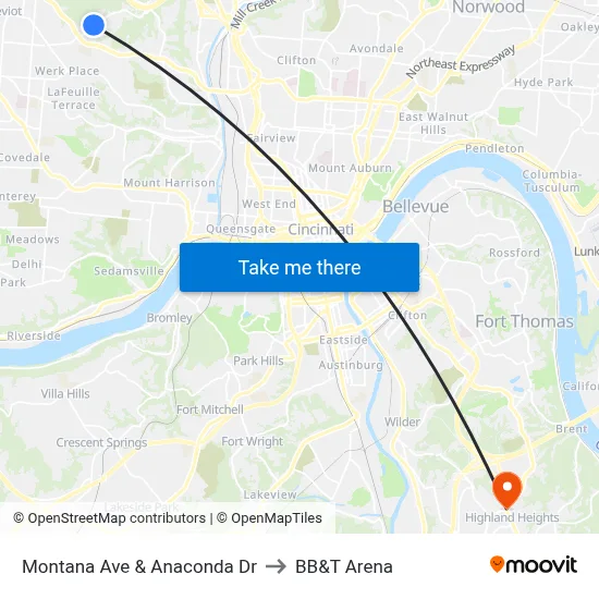 Montana Ave & Anaconda Dr to BB&T Arena map