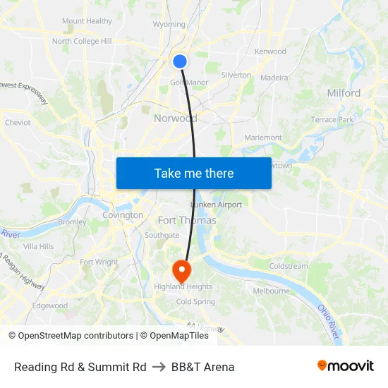Reading Rd & Summit Rd to BB&T Arena map