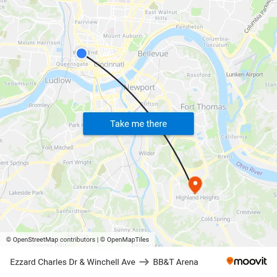 Ezzard Charles Dr & Winchell Ave to BB&T Arena map