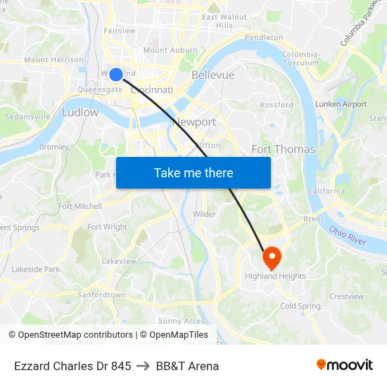 Ezzard Charles Dr 845 to BB&T Arena map